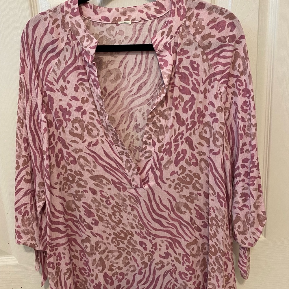 Pink Cheetah print swim cover up/mini dress